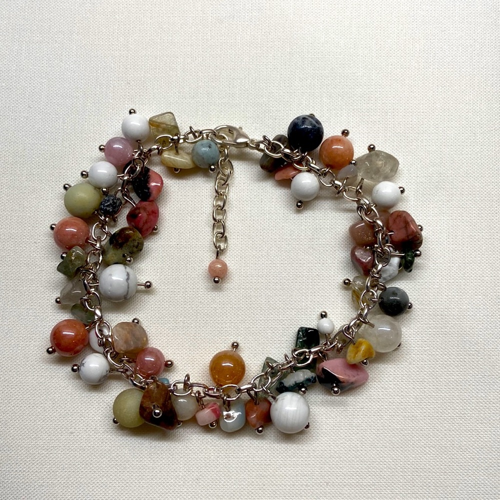 Handmade mixed genuine stones. Amozonite, howlite, sun stone and rhodonite.